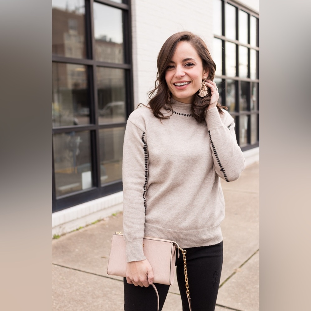 RD Style Tan with Black Stitching Details Sweater (Stitch Fix Exclusive) in XL - Picture 10 of 11